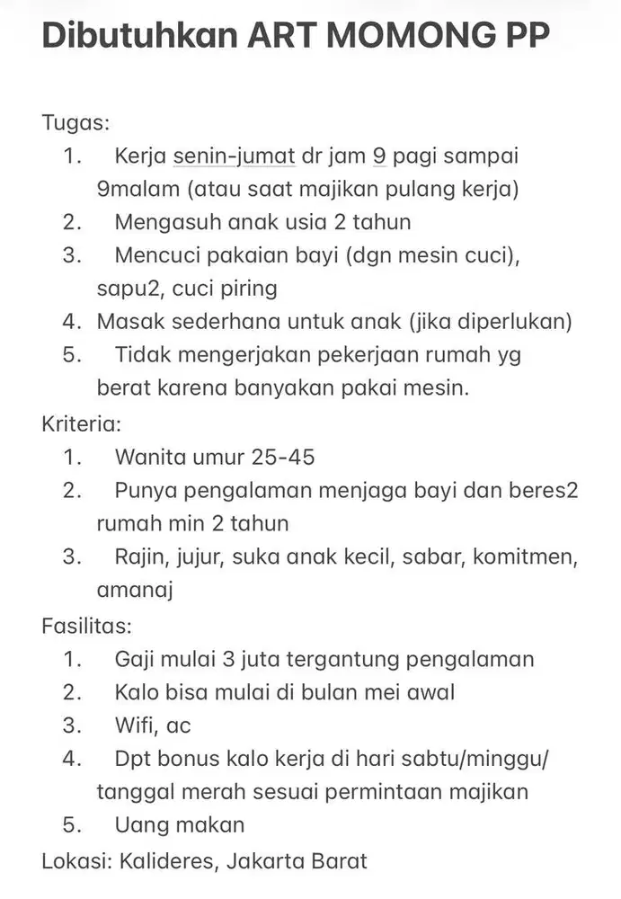 Dibutuhkan ART MOMONG PP