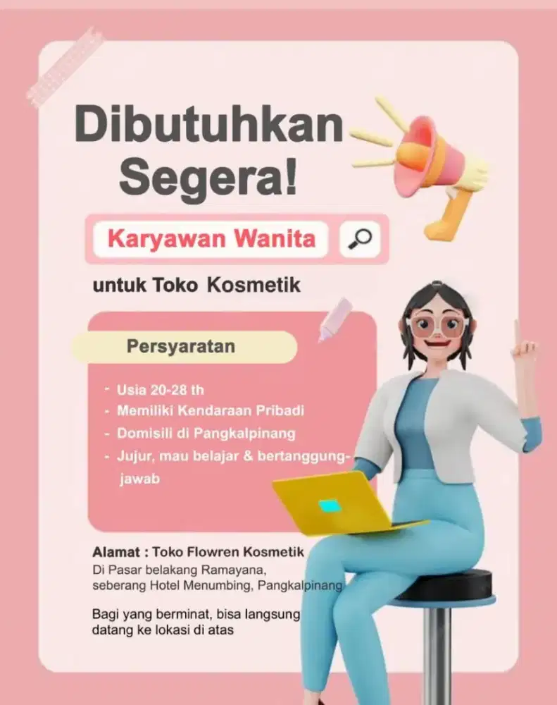 Dibutuhkan Karyawan Wanita Toko