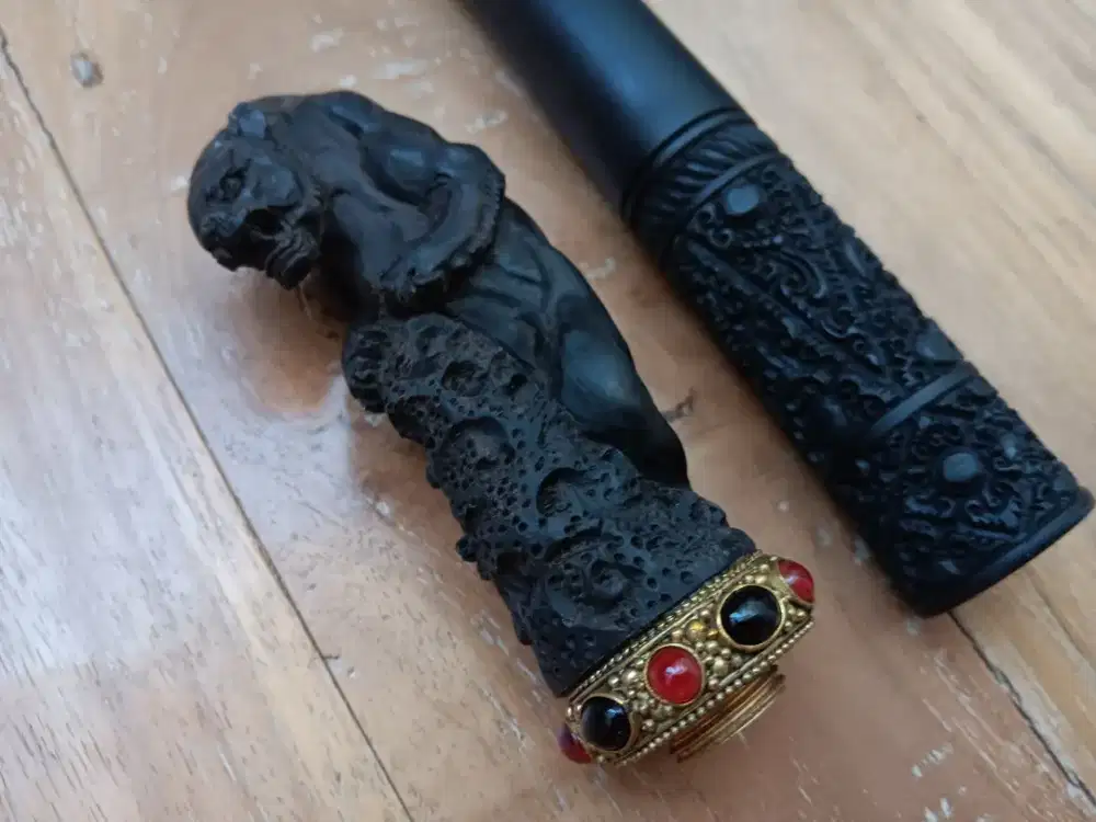 Tongkat Komando Ukiran Harimau Kayu Hitam 40 cm'an