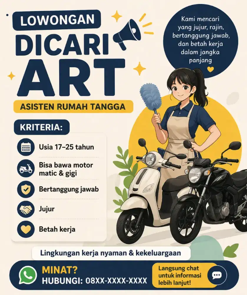 DI BUTUHKAN ASISTEN RUMAH TANGGA (ART)