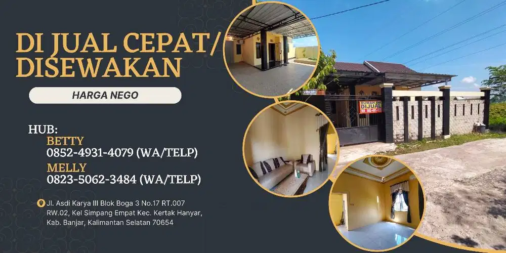 DIJUAL SECEPATNYA / DISEWAKAN RUMAH TYPE 104