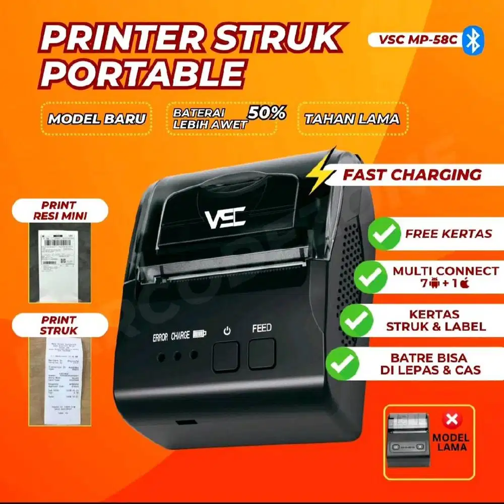 printer kasir thermal bluetooth 58mm VSC 58C hitam baru 1500mah