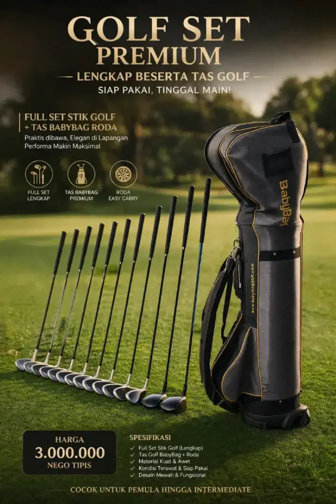 Golf Set Lengkap + Tas BABYBAG roda Siap Pakai