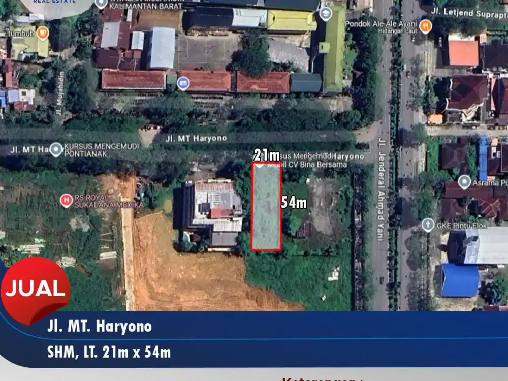 Tanah Siap Bangun Kawasan Prime Tengah Kota di M.T Haryono, Pontianak