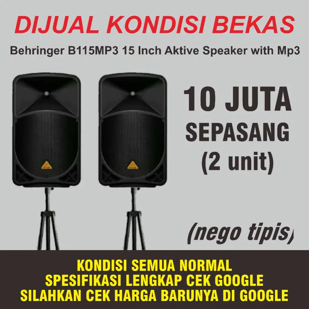 Speaker Behringer B115 MP3 15 Inch 2 Unit (Sepasang) Kondisi Bekas