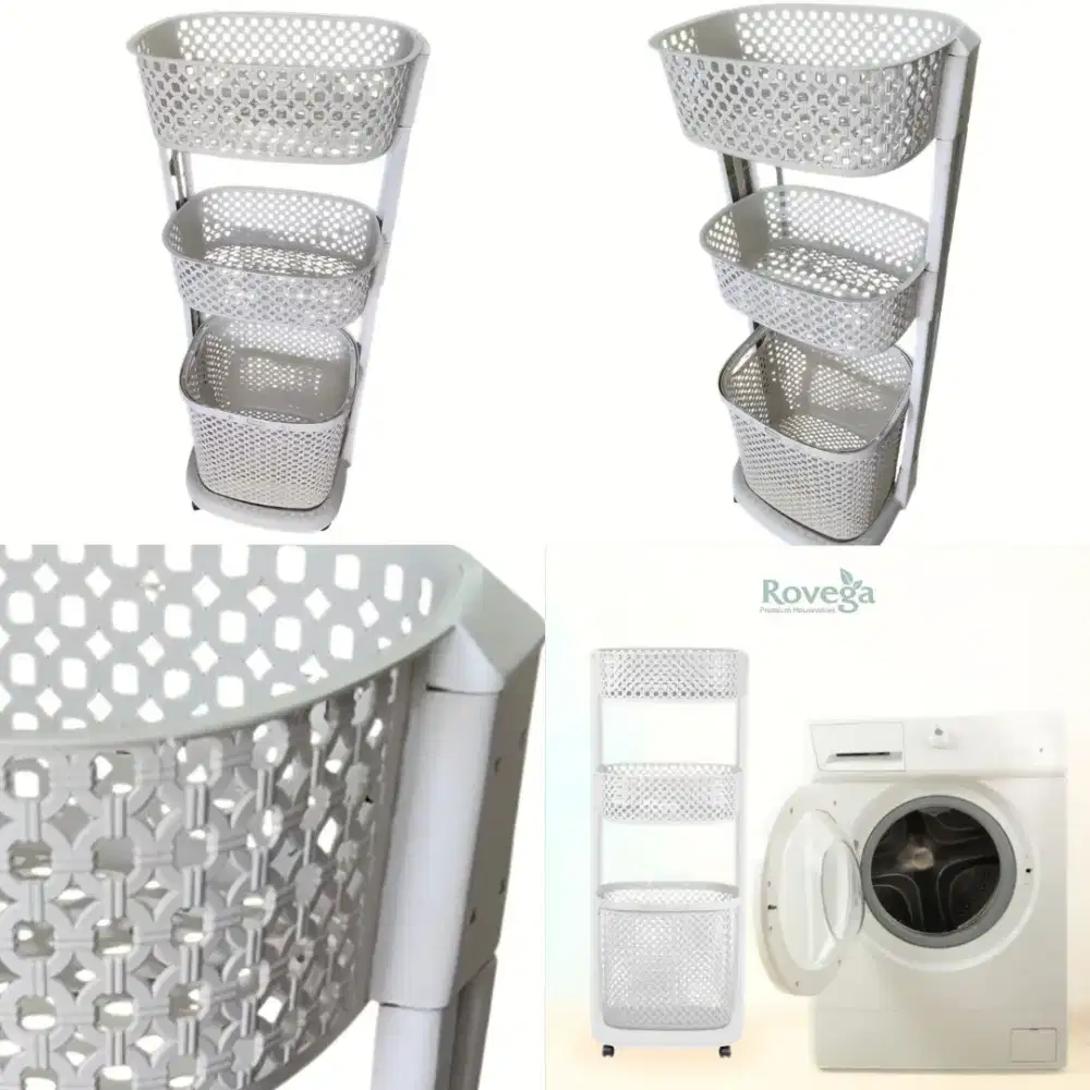 Keranjang baju 3 susun rovega putih