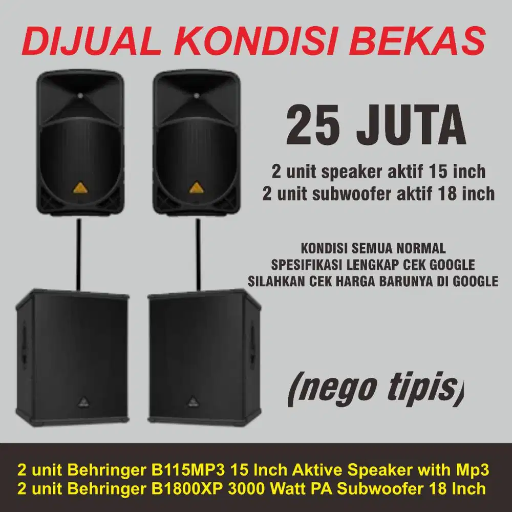 Speaker Aktif Behringer 15 dan Subwoofer Behringer 18 Bekas Normal