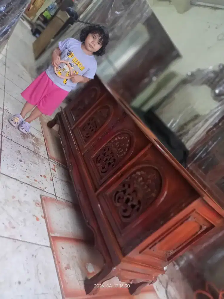 Lemari kaca bufet tumpuk antik kayu jati bekas dah melamin tua