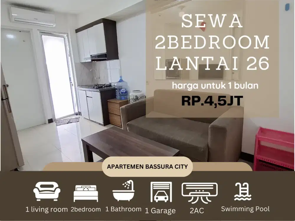 sewa 2kamar bulanan full furnis atas mall apartemen bassura city