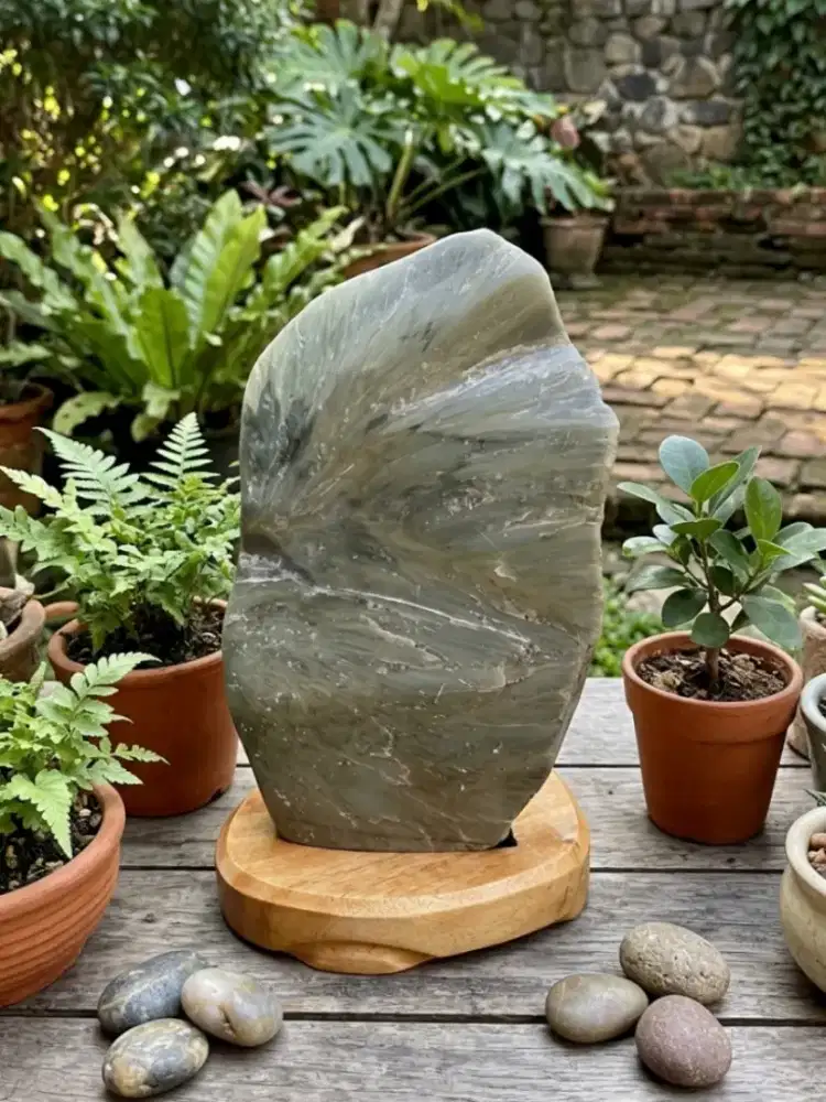 Pajangan F@sil Kayu Hijau Cristal (Giok Pasir Rakit) ±6Kg