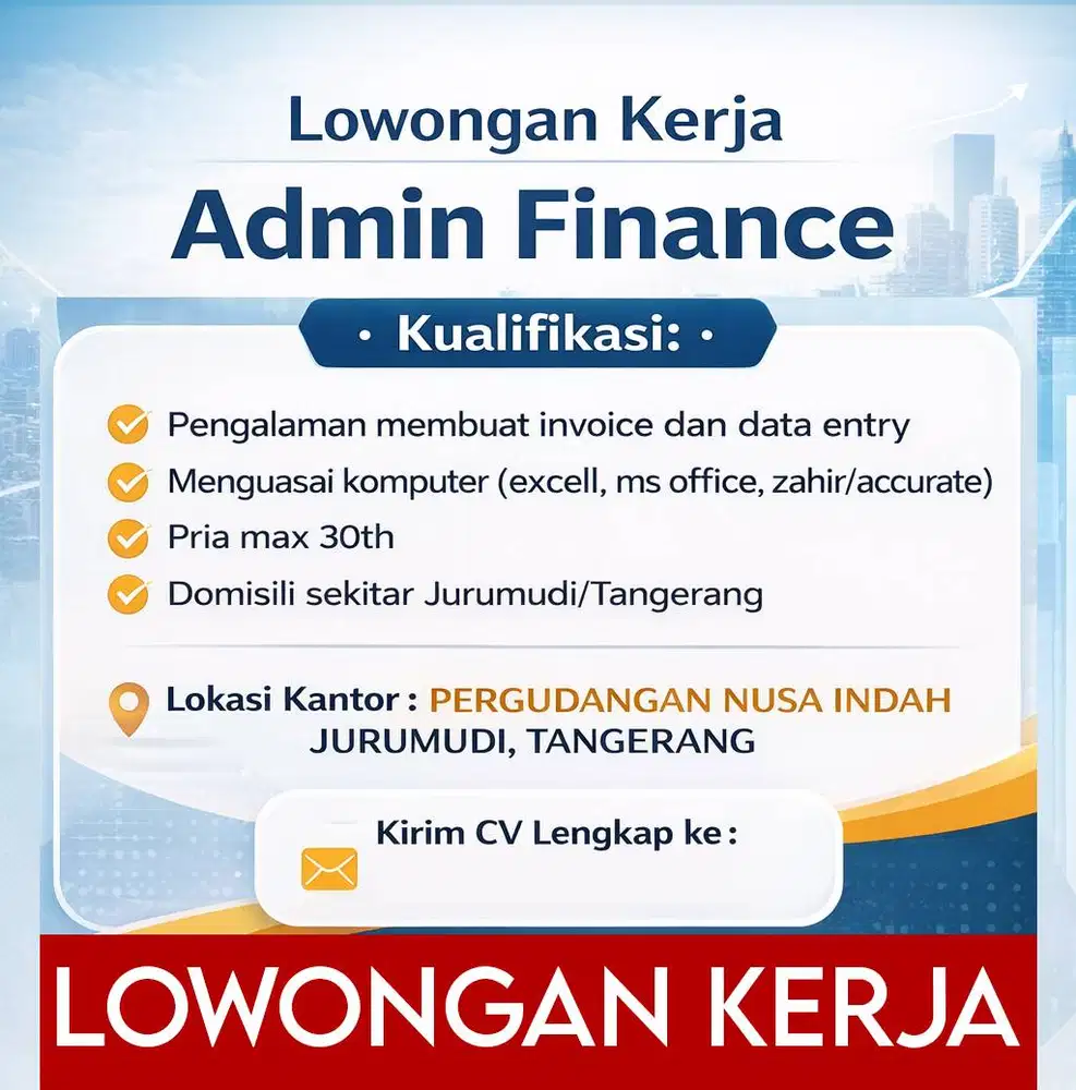 Lowongan Kerja Admin Finance