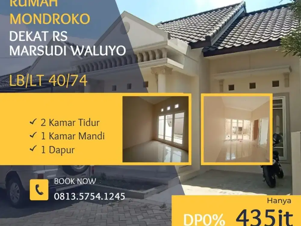 Rumah dijual DP0% mondroko singosari Lt84 Rs.Marsudi ExitTol 435jt