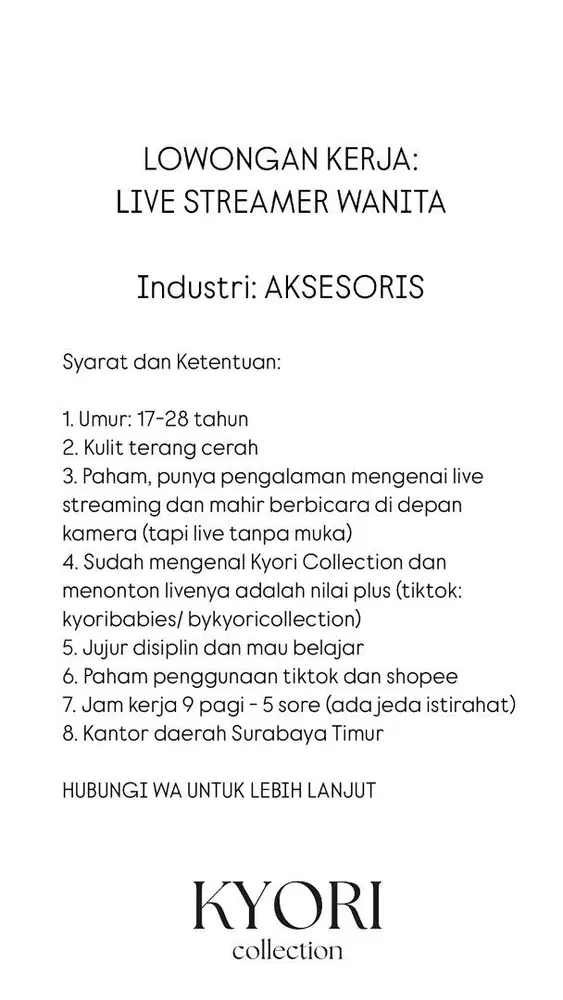 LOWONGAN KERJA WANITA: LIVE STREAMER