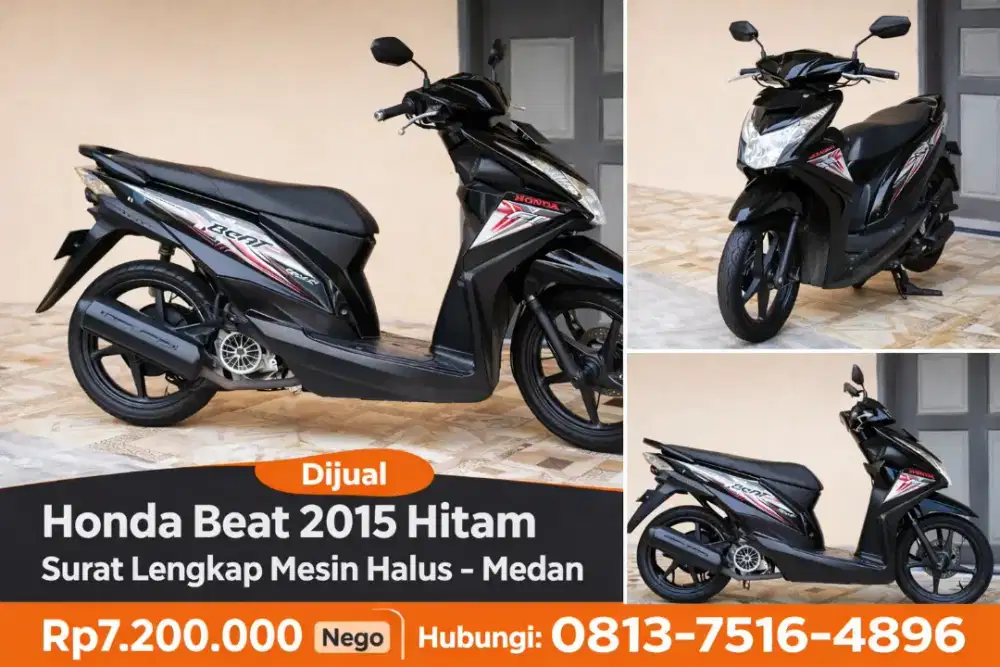 Honda Beat 2015 Hitam Mesin Halus Surat Lengkap – Siap Pakai (Medan)