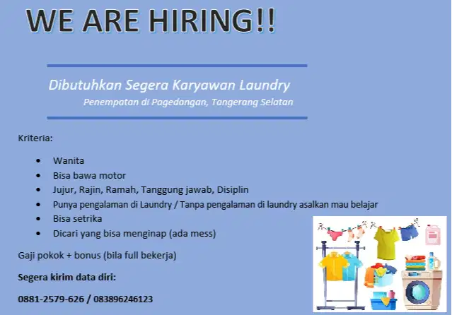 LOWONGAN KERJA LAUNDRY DI TANGERANG - BUTUH CEPAT