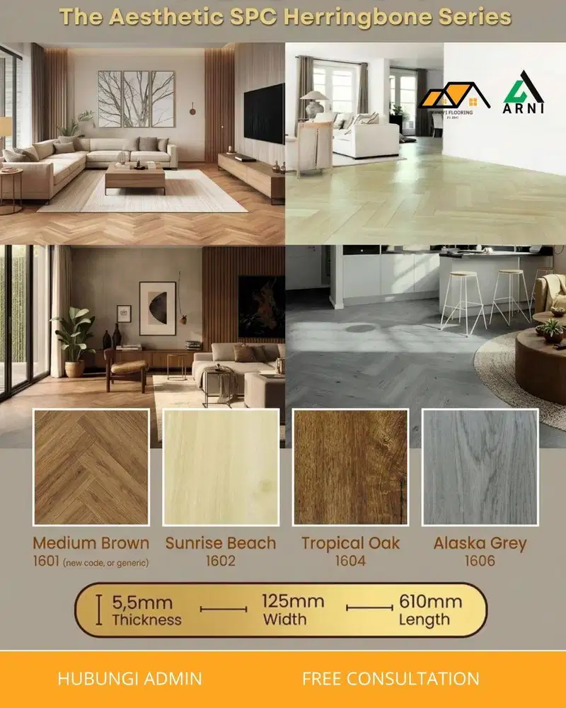 SPC Flooring Youra Series| Tebal 5,5mm Herringbone