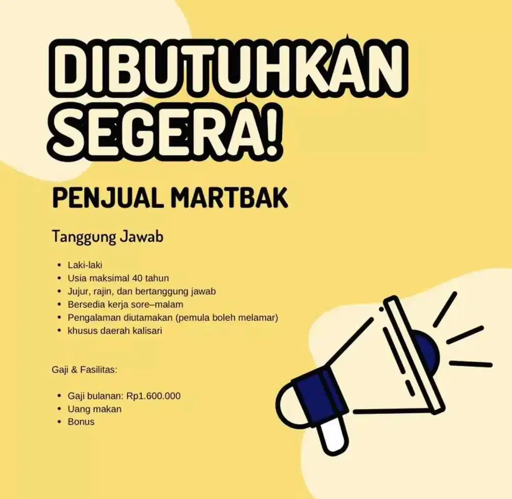 DIBUTUHKAN SEGERA PENJAGA BOOTH MARTABAK