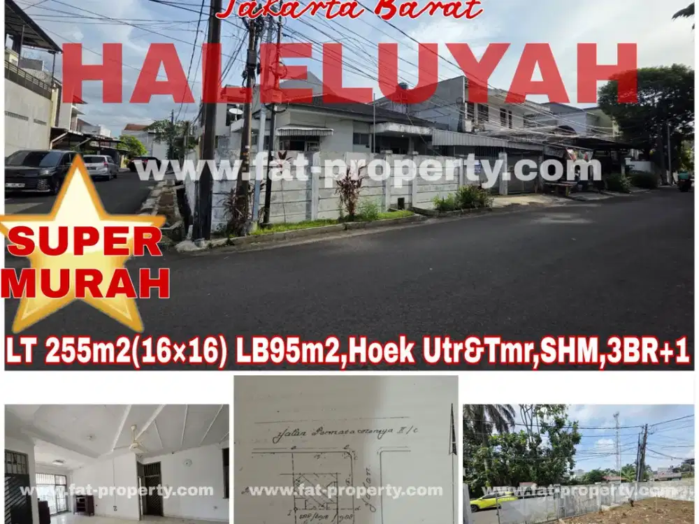 Dijual rumah tua di Taman Meruya Ilir blok D,JakBar LT255m2(16×16),LB95m2,hoek Utr&Tmr,SHM