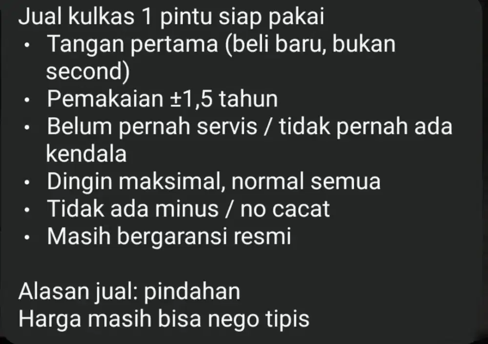 JUAL KULKAS 1 PINTU SIAP PAKE KONDISI MASIH BAGUS