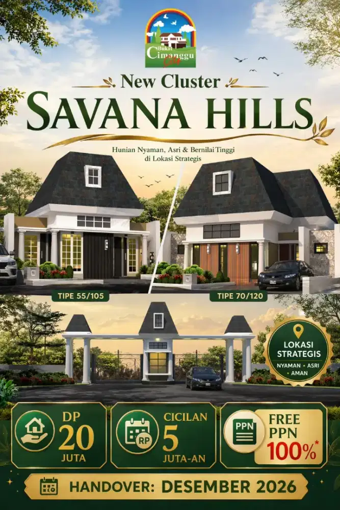 SALE RUMAH BARU DI BUKIT CIMANGGU CITY DP 20JT DPT CASHBACK 55JT