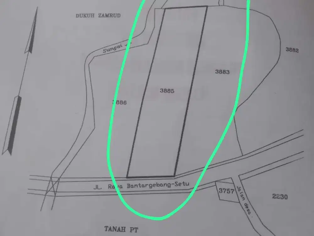 Tanah SHM Luas 3731 SHM Lokasi Strategis di Raya Bantar Gebang Setu Bekasi cocok utk cluster atau gudang