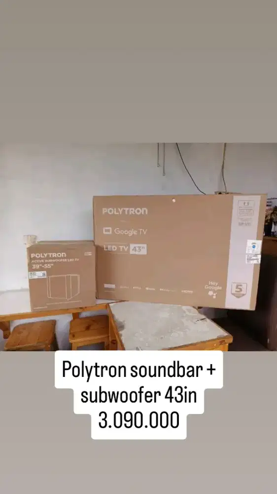 Tv polytron google 43 Soundbar baru