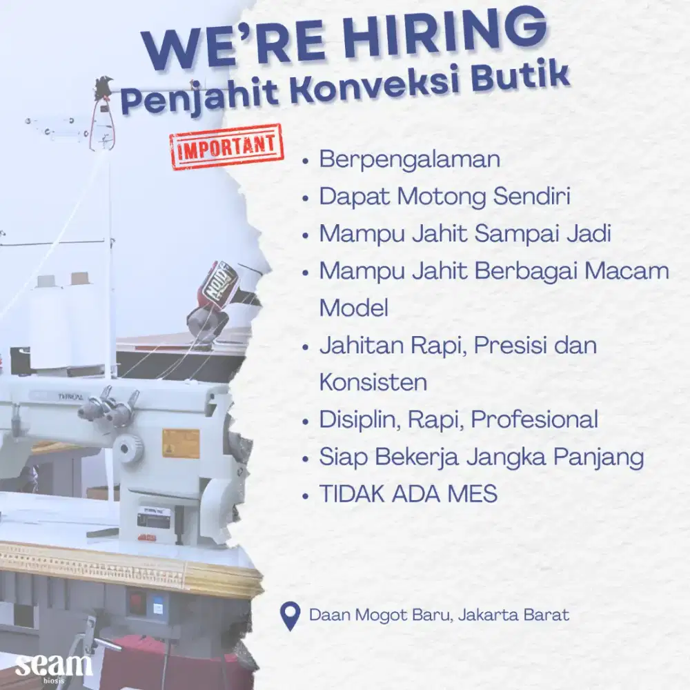 Lowongan Panjahit Konveksi Butik