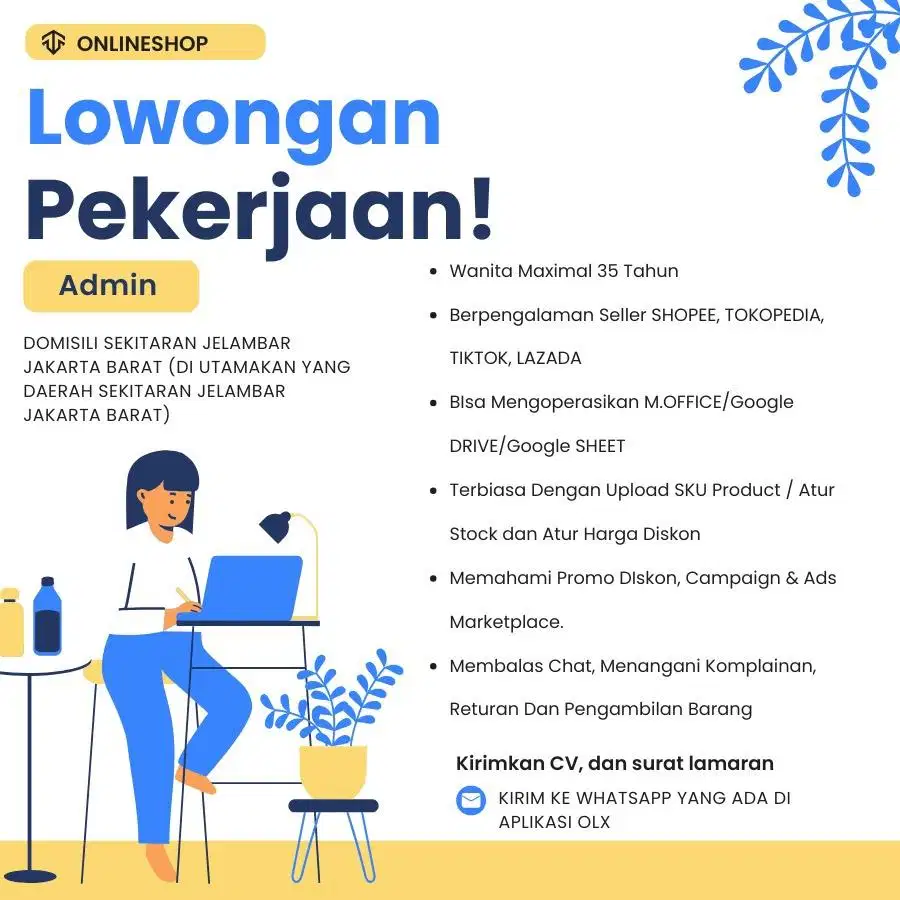 LOWONGAN ADMIN ONLINESHOP WANITA