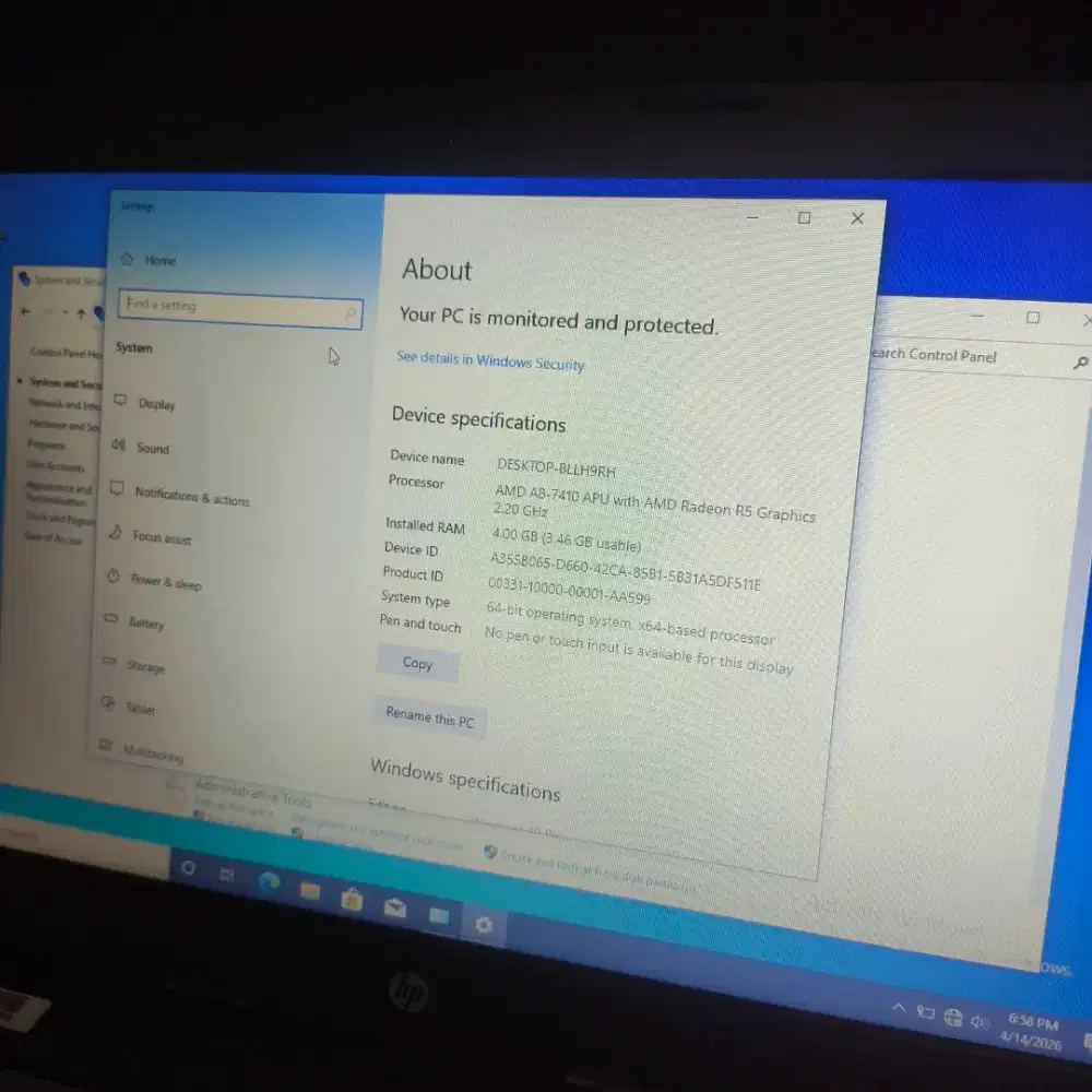 Laptop HP AMD A8 7410, RAM 4 GB, HDD 500GB