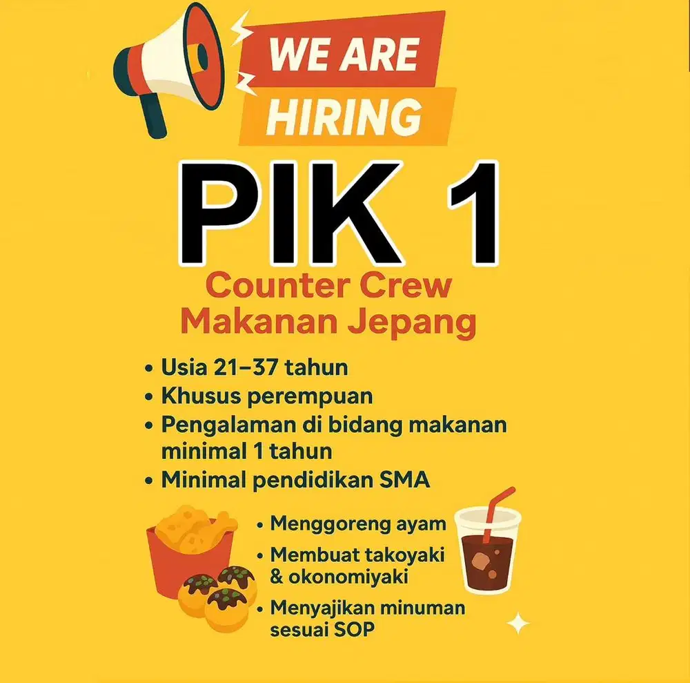 DI CARI CREW MASAK MASAKAN JEPANG