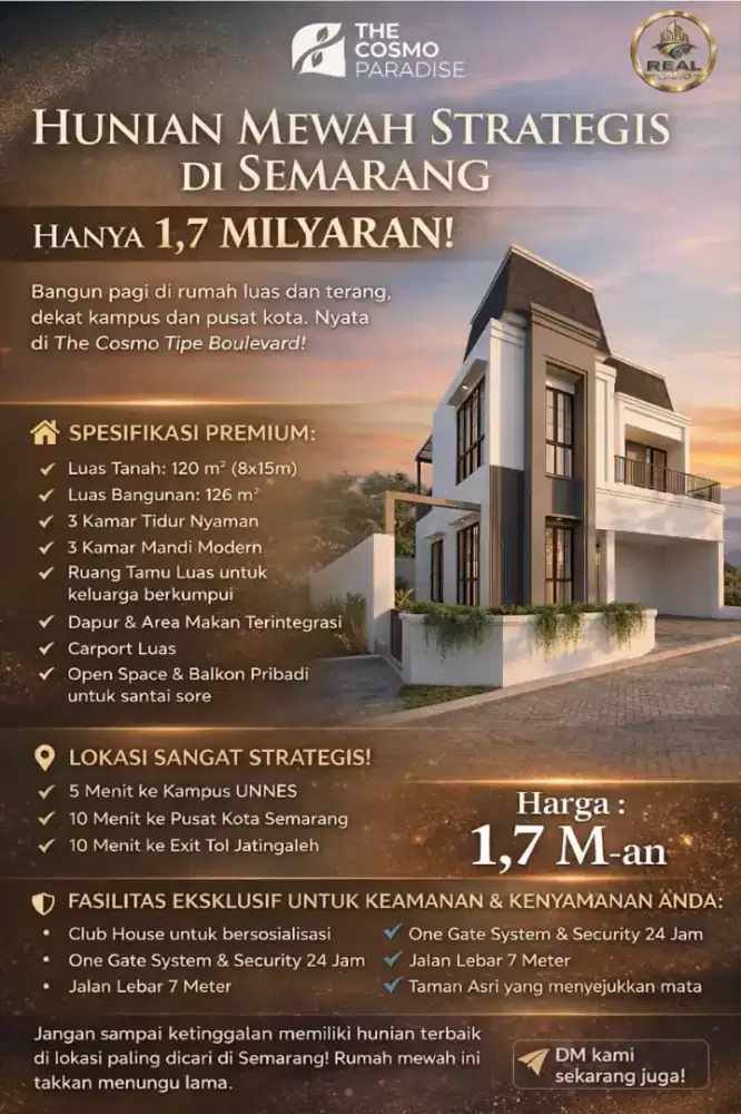 RUMAH BARU THE COSMO PARADISE BOULEVARD JL AMPELGADING RAYA SEMARANG