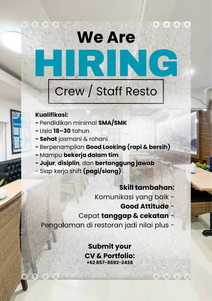 Open Loker Crew Staff Outlet Resto