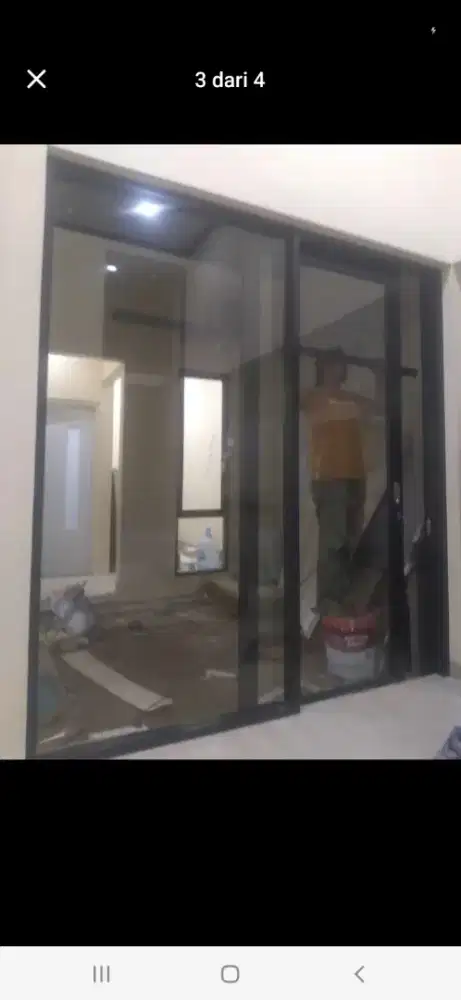 Partisi sekat toko pintu sliding + kaca mati T210cm L200cm hrg 3,8 jt