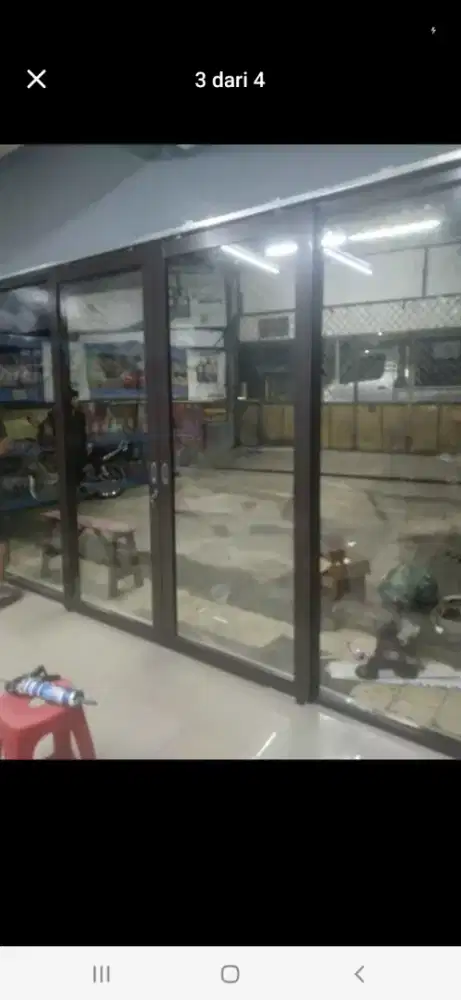 Partisi sekatan toko 2 pintu sliding + 2 kaca mati T210cm L360cm