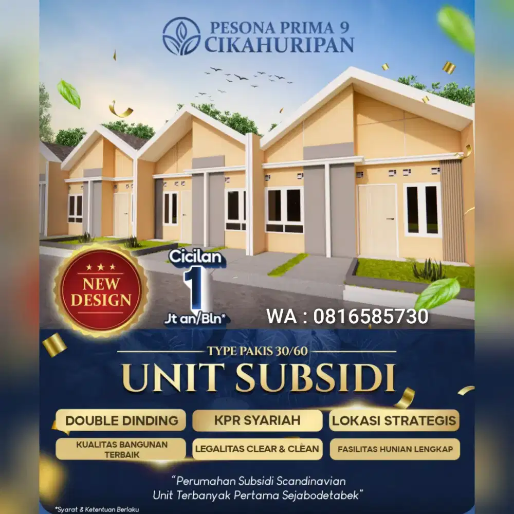 RUMAH SUBSIDI SYARIAH TANPA RIBA DI CILEUNGSI BOGOR DESAIN SKANDINAVIA