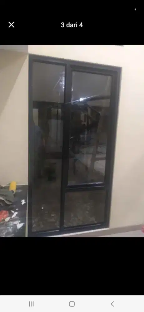 Jendela aluminium hidup & mati T200cm L120cm hrg sm pasang 2,4 jt/unit