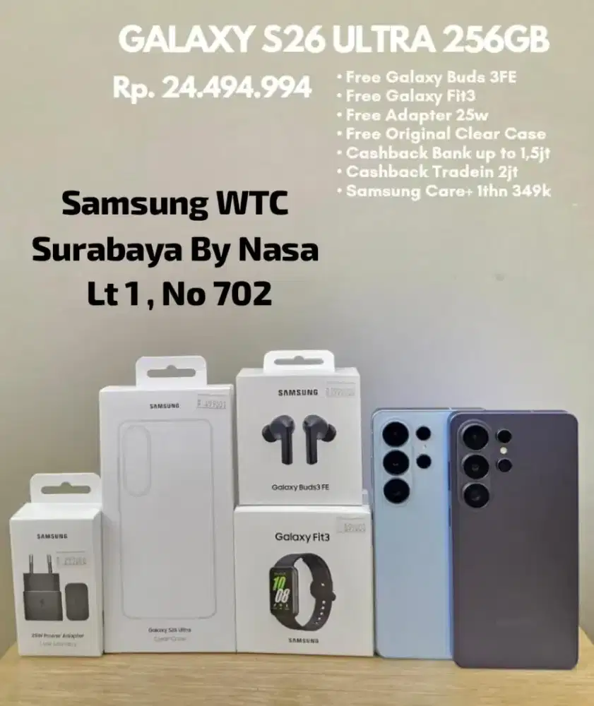 SAMSUNG GALAXY S26ULTRA FREE FIT 3 + BUDS 3 FE + TRAVEL ADAPTER 25,W