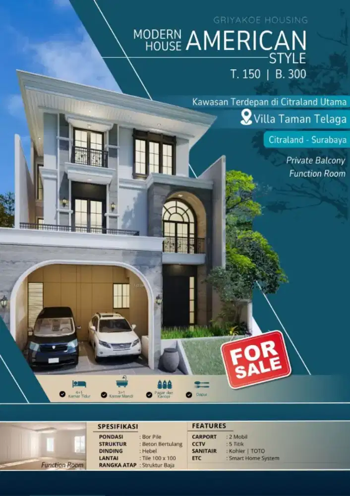 DIJUAL RUMAH DI CITRALAND VILLA TAMAN TELAGA MEWAH AMERICAN STYLE