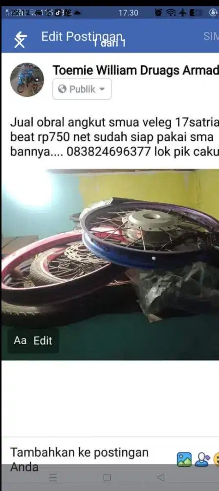 Jual butuh borongan 2 velek jari jari tromol matic dan satria f