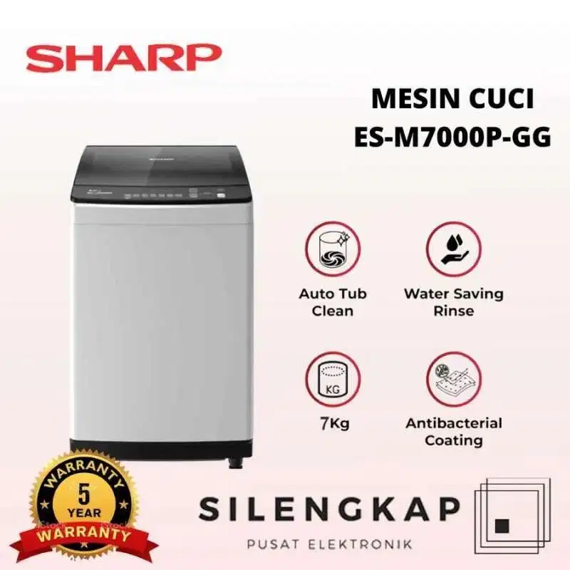 Mesin Cuci 1 tabung SHARP ESM 7000 PGG 7KG