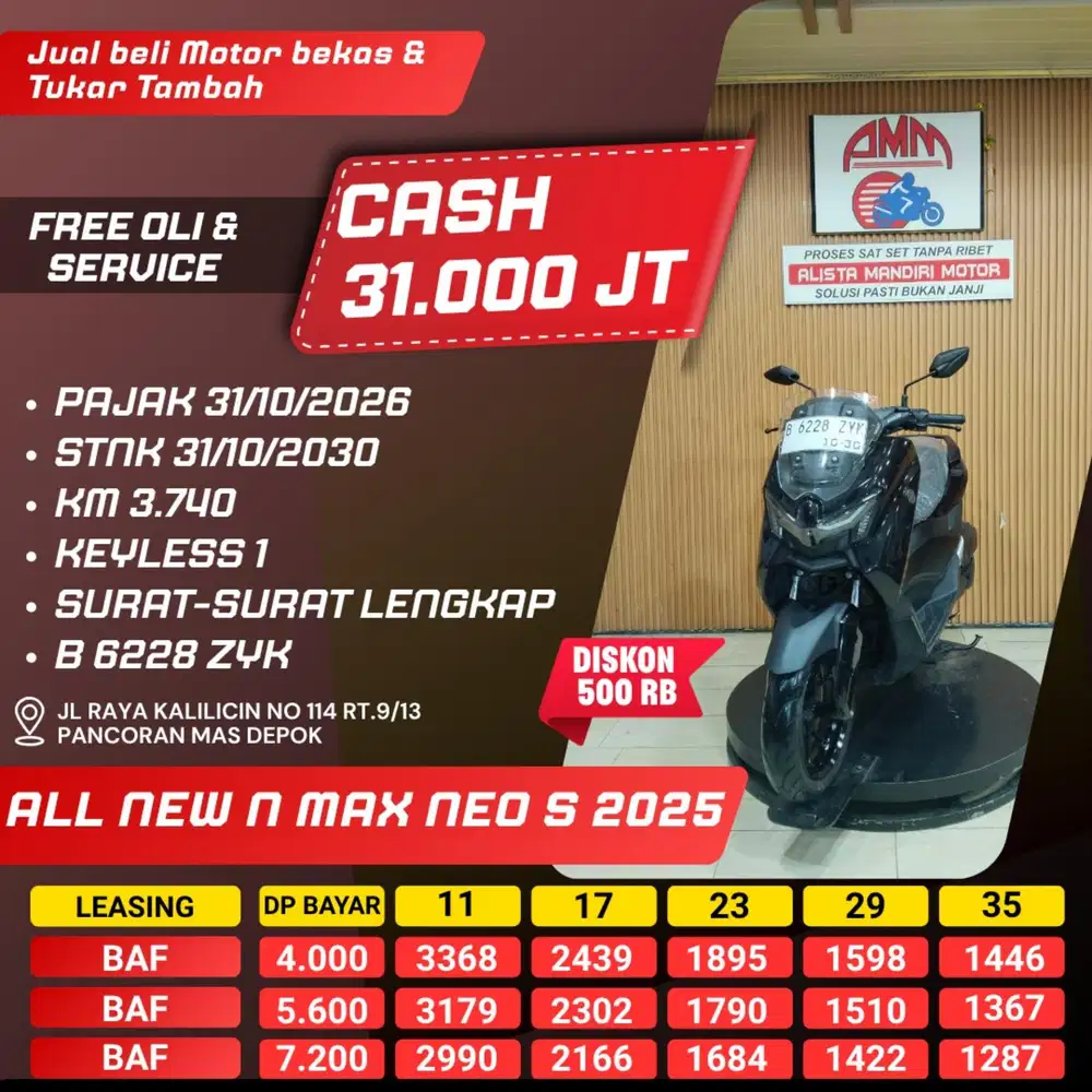 NMAX NEO S, 2025,.KM LOW, BS TT, CC, KREDIVO, CASH/ KREDIT