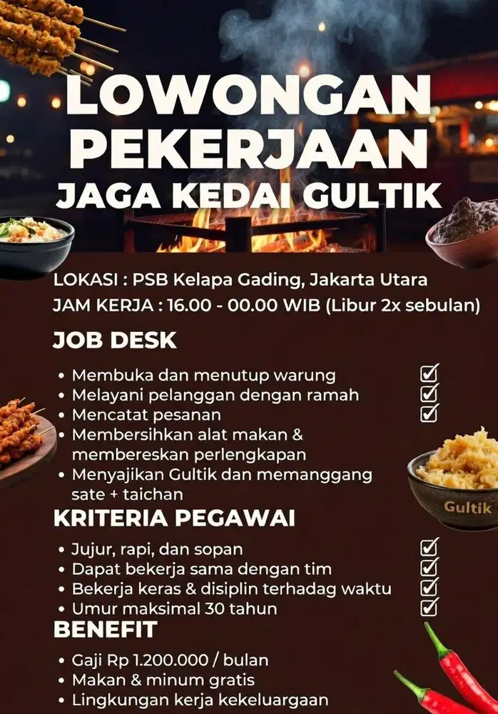 Lowongan pekerjaan jaga kedai gultik