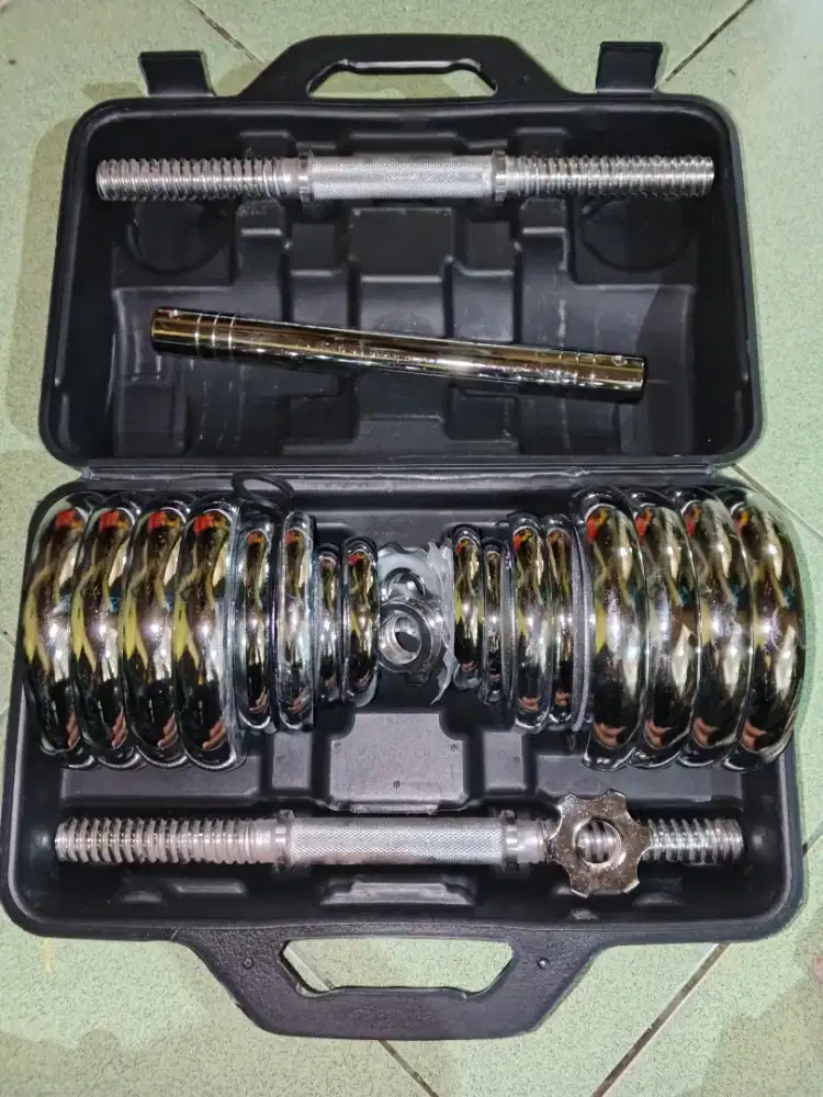 Barbell/dumbell set besi 30kg silver chrome