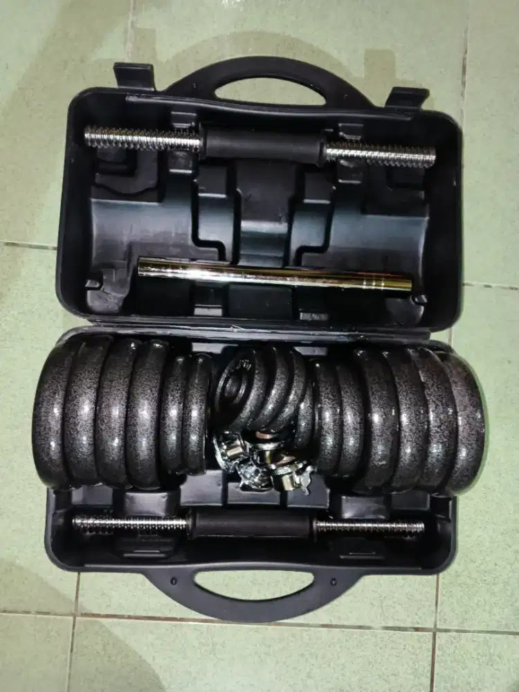 Barbell/dumbell set 30kg besi black chrome