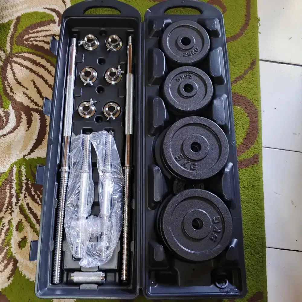 Barbell/dumbell set 50kg besi black chrome