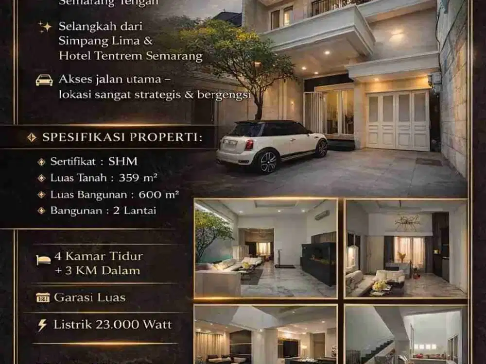 Rumah Mewah Luxury 2 Lantai SHM 600mtr,Pusat Kota Semarang Selangkah Dari Simpang Lima Dan Tentrem Hotel Lokasi Di Jalan Kampung Kali Semarang Tengah