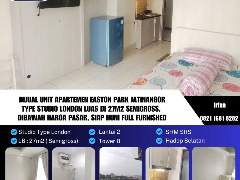 Dijual Cepat Unit Studio Apartement Easton Park Jatinangor
Dibawah Harga Pasaran