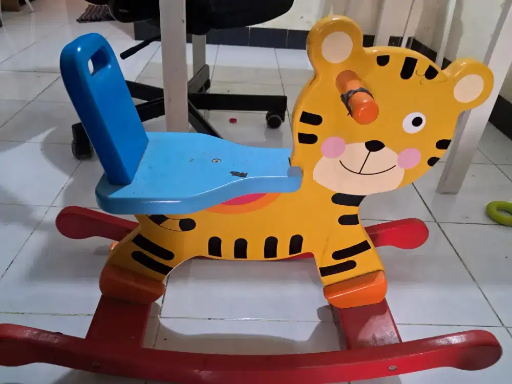 Mainan kuda kudaan rocking horse harimau anak  kayu premiun