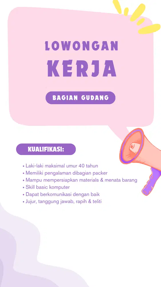 DIBUTUHKAN SEGERA BAGIAN GUDANG