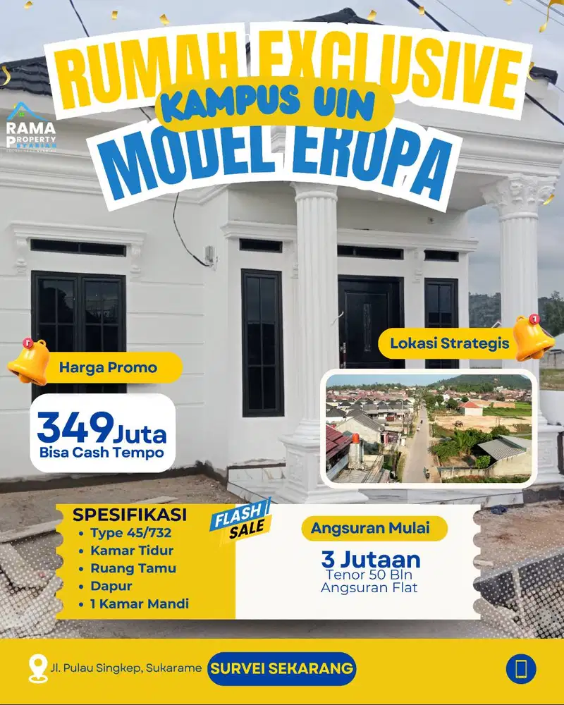 RUMAH MODE EROPA SUKARAME PULAU SINGKEP BEBAS RIBA DP MURAH